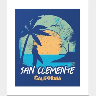 Retro Sunset San Clemente, California Surfing // Retro Surfer Beach Posters and Art